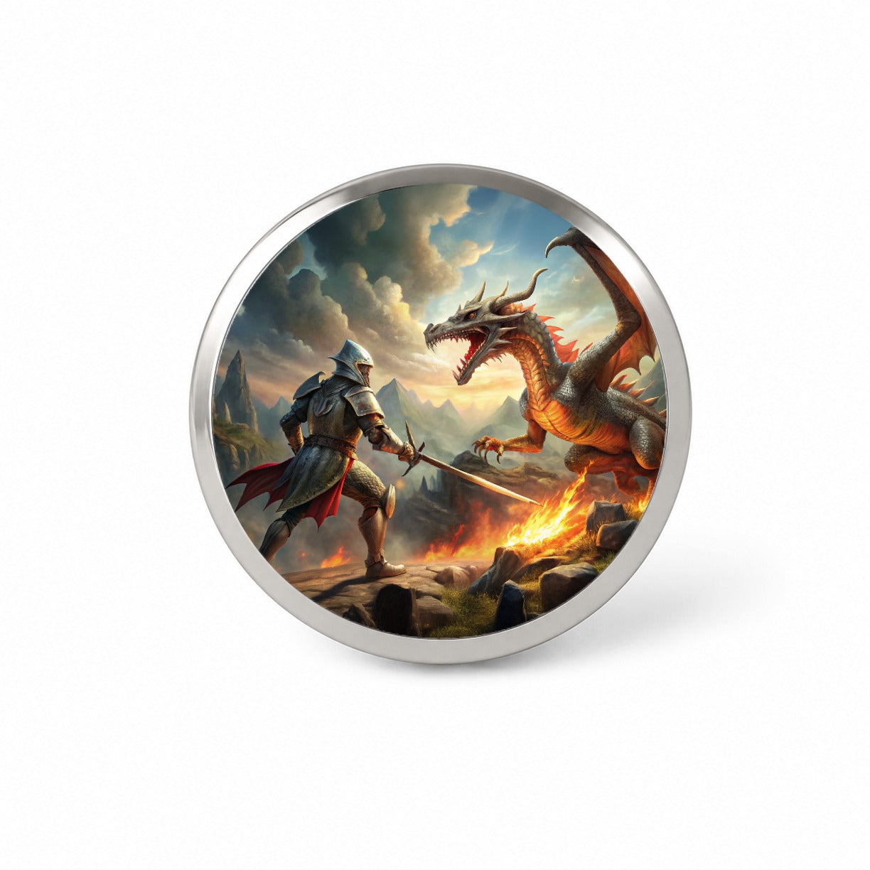 Fantasy Knight Fighting A Fire-breathing Dragon Novelty Hat Backpack Lapel Pin