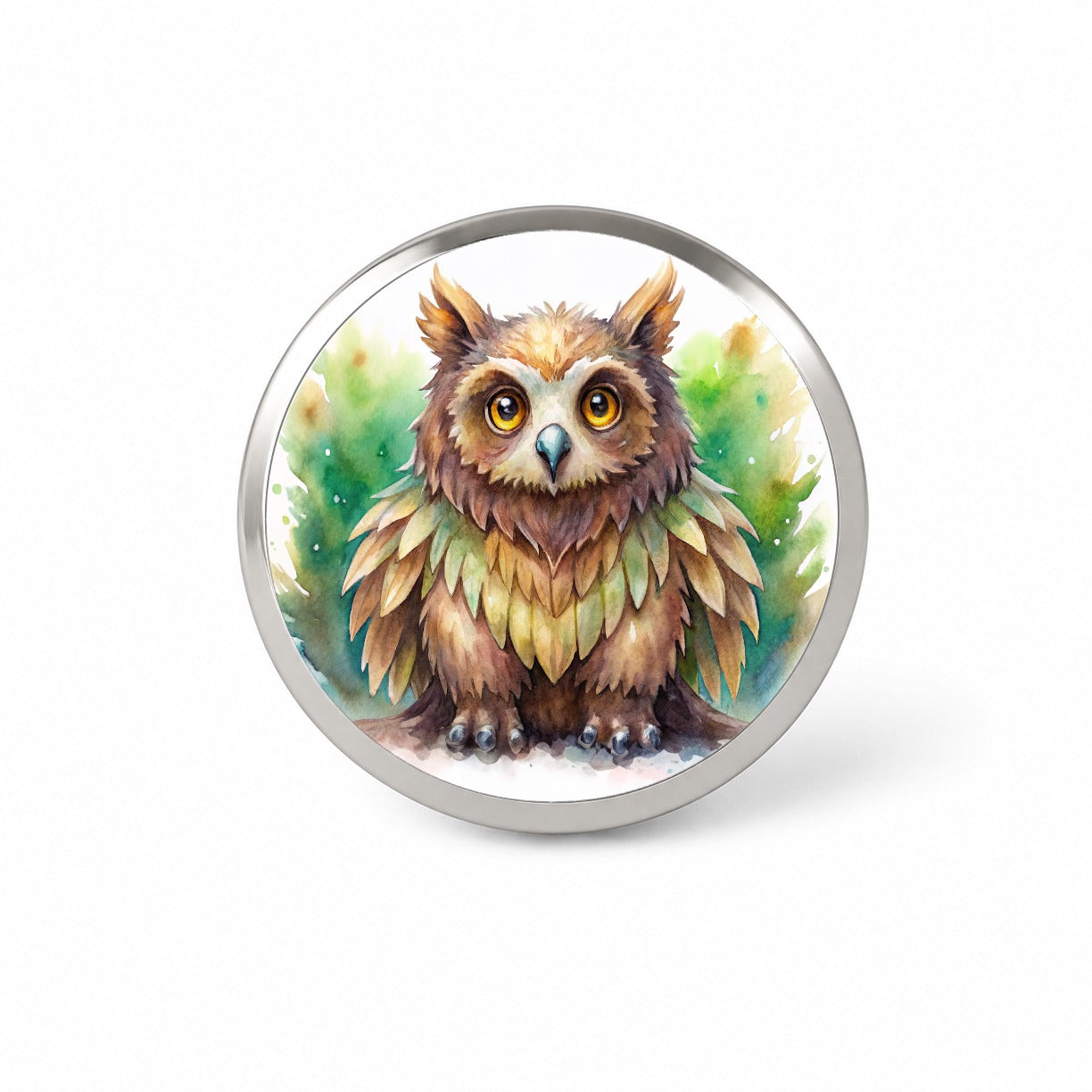Fantasy Owl Bear Owlbear Green Background Watercolor Novelty Hat Backpack Lapel Pin