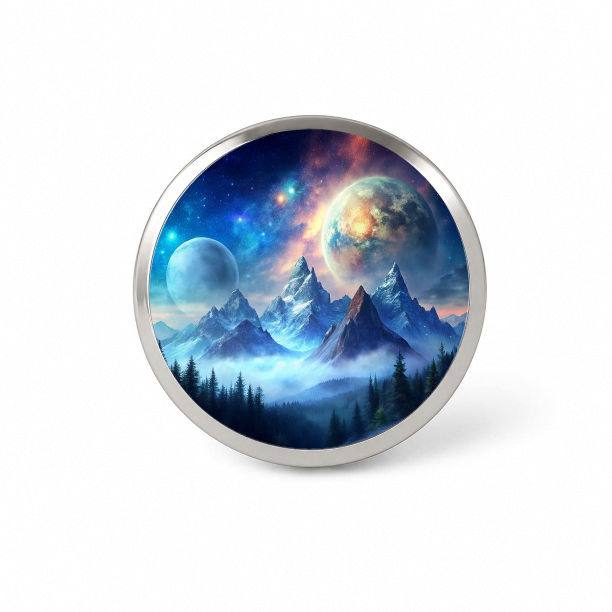 Fantasy Sci-fi World Moons Rising Over Mountains Watercolor Novelty Hat Backpack Lapel Pin