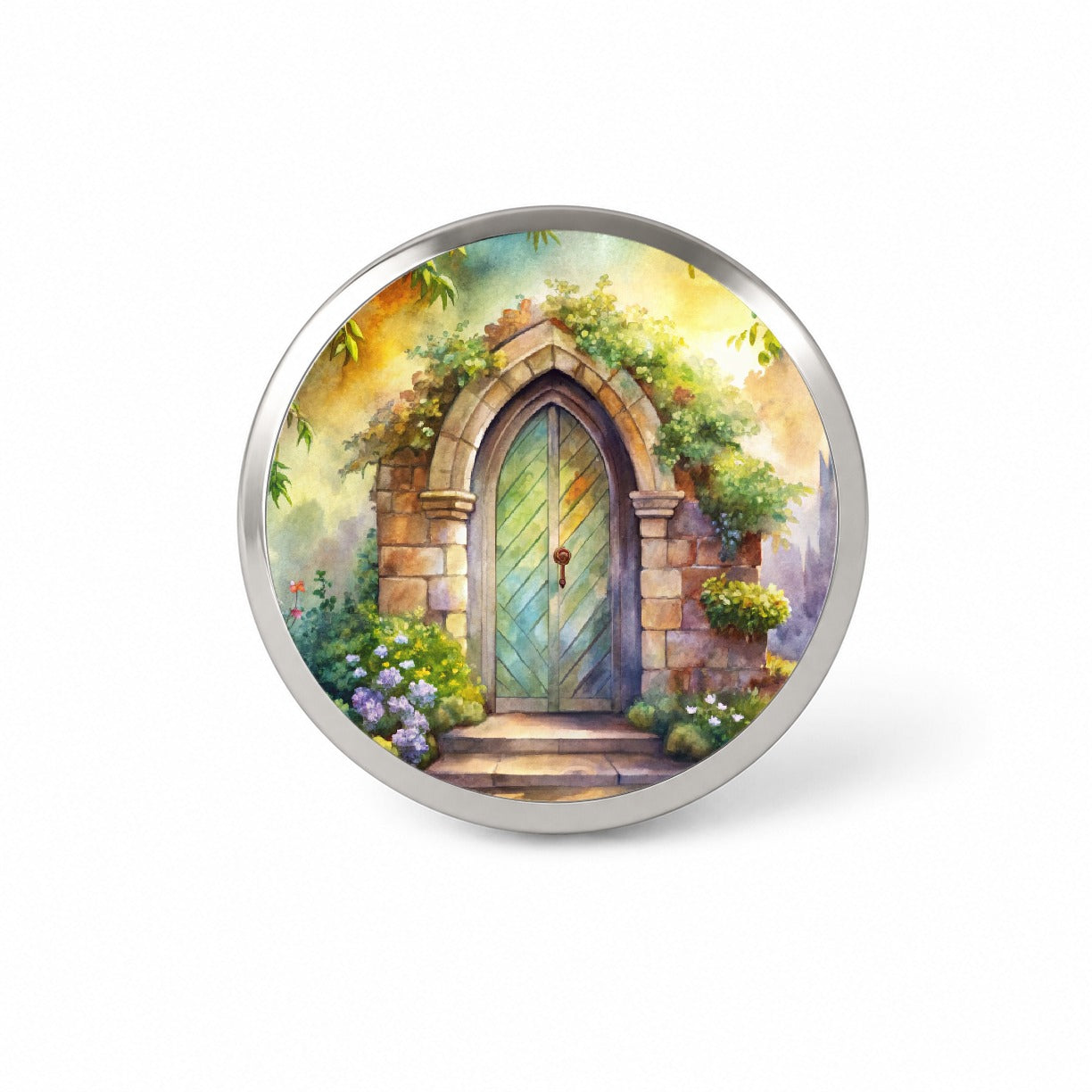 Fantasy World Doorway Fairy Gnome Elven Watercolor Novelty Hat Backpack Lapel Pin
