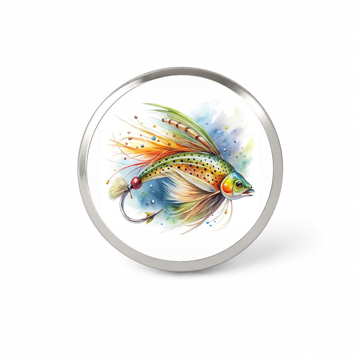 Fishing Lure Flies Watercolor Novelty Hat Backpack Lapel Pin