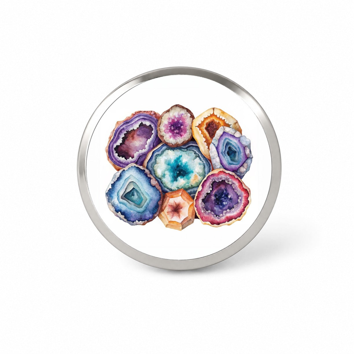 Geode Volcanic Crystals Cut Open Watercolor Novelty Hat Backpack Lapel Pin