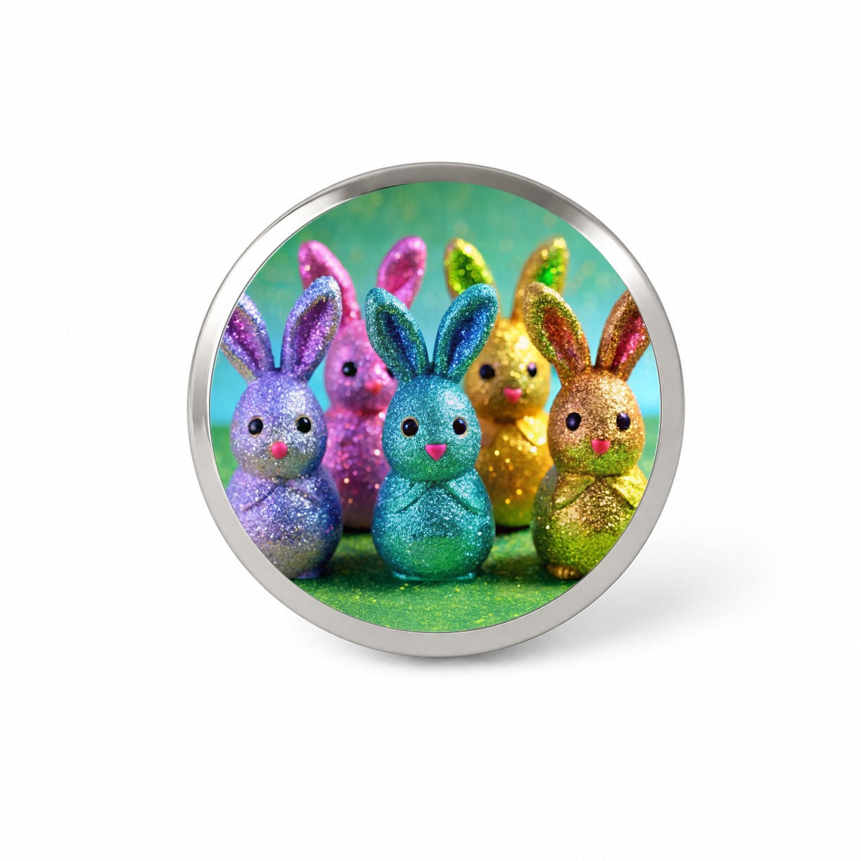 Glitter Easter Bunnies Rabbits Chocolate Novelty Hat Backpack Lapel Pin