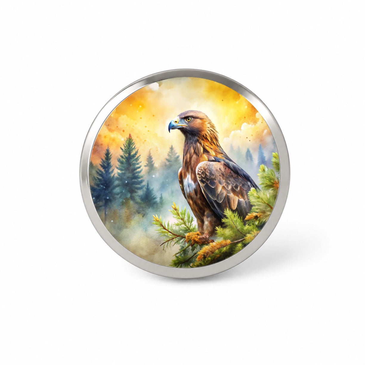 Golden Eagle Raptor Bird Of Prey In Tree Watercolor Novelty Hat Backpack Lapel Pin