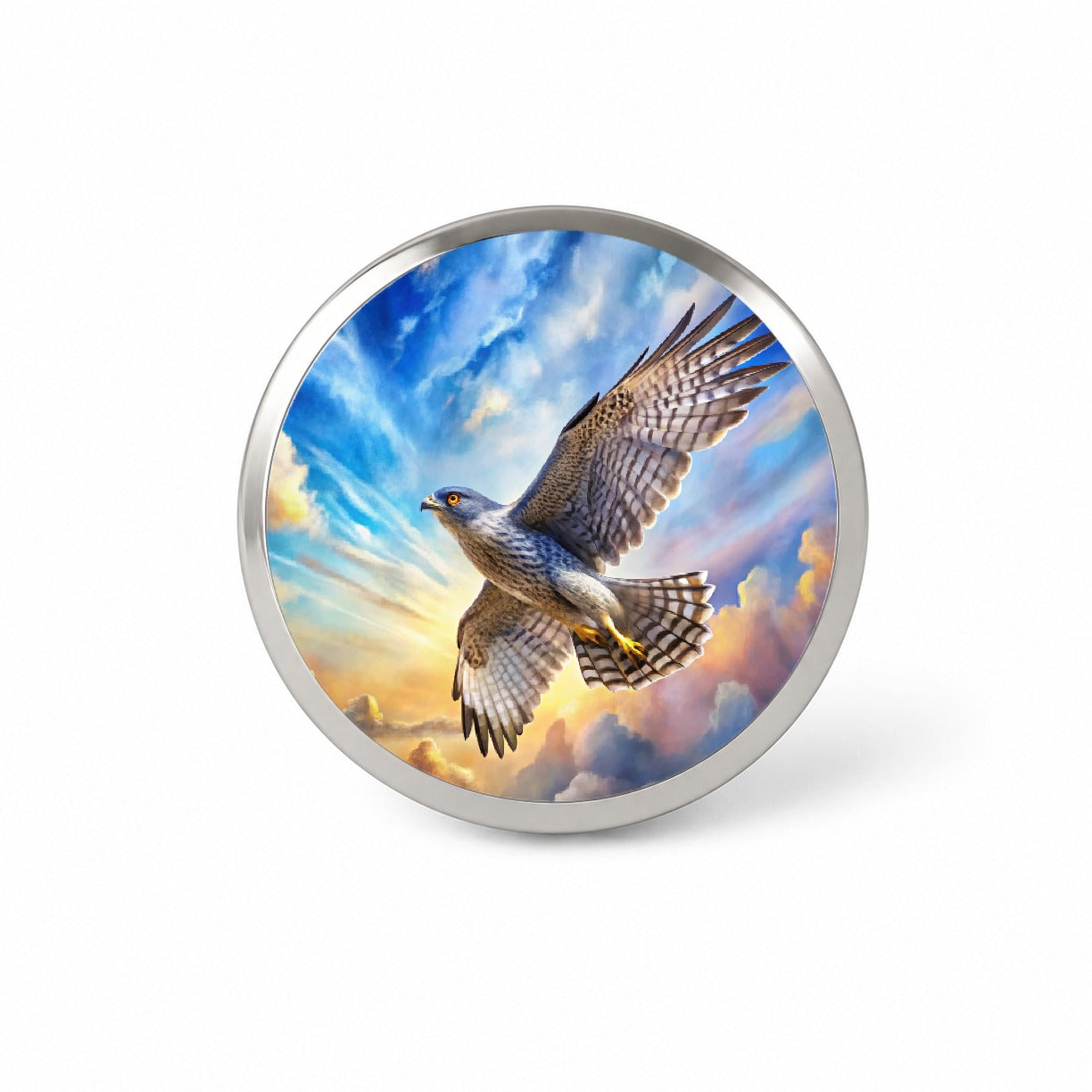 Goshawk Raptor Bird Of Prey In Flight Sky Clouds Watercolor Novelty Hat Backpack Lapel Pin