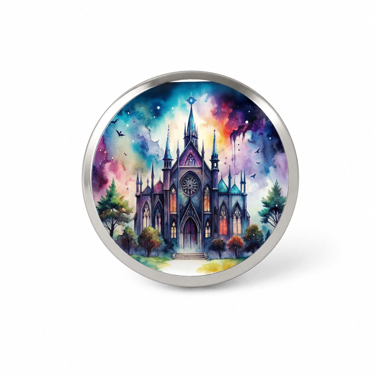 Gothic Style Church Watercolor Novelty Hat Backpack Lapel Pin