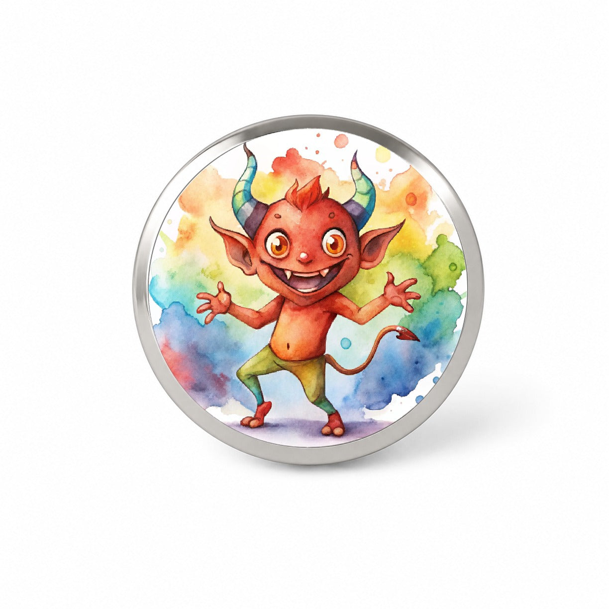 Happy Short Dancing Demon Watercolor Novelty Hat Backpack Lapel Pin