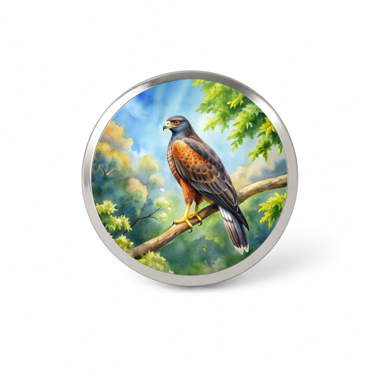 Harris's Hawk Raptor Bird Of Prey In Tree Watercolor Novelty Hat Backpack Lapel Pin