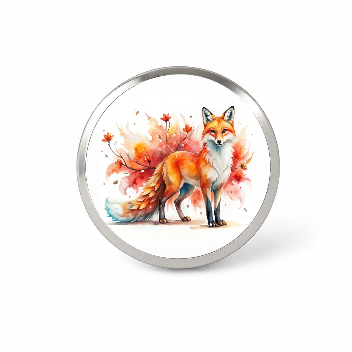 Kitsune Fox Asian Japanese Spirit Animal Folklore Watercolor Novelty Hat Backpack Lapel Pin