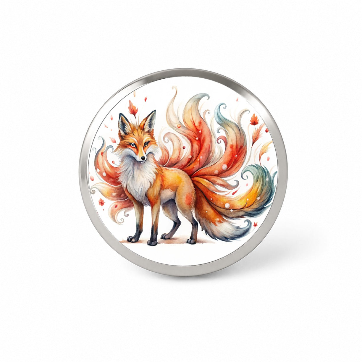 Kitsune Fox With Many Tails Asian Japanese Spirit Folklore Watercolor Novelty Hat Backpack Lapel Pin