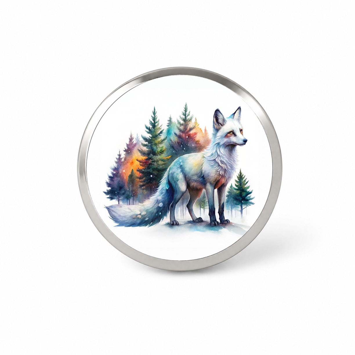 Kitsune White Fox Asian Japanese In Forest Watercolor Novelty Hat Backpack Lapel Pin