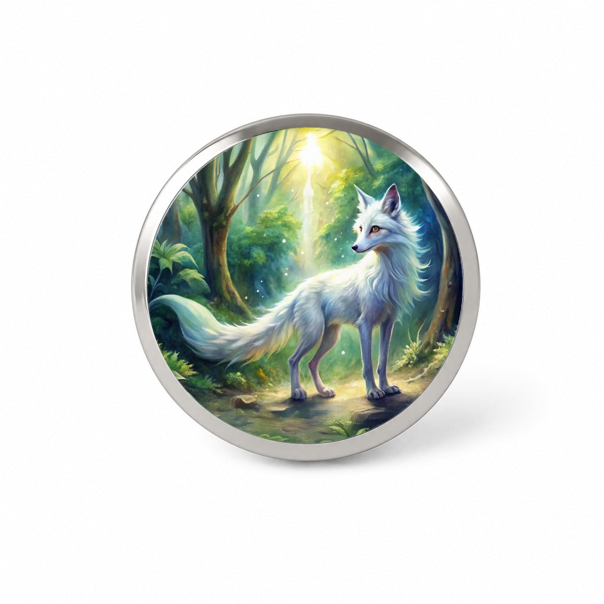 Kitsune White Fox Fantasy Japanese In Forest Watercolor Novelty Hat Backpack Lapel Pin