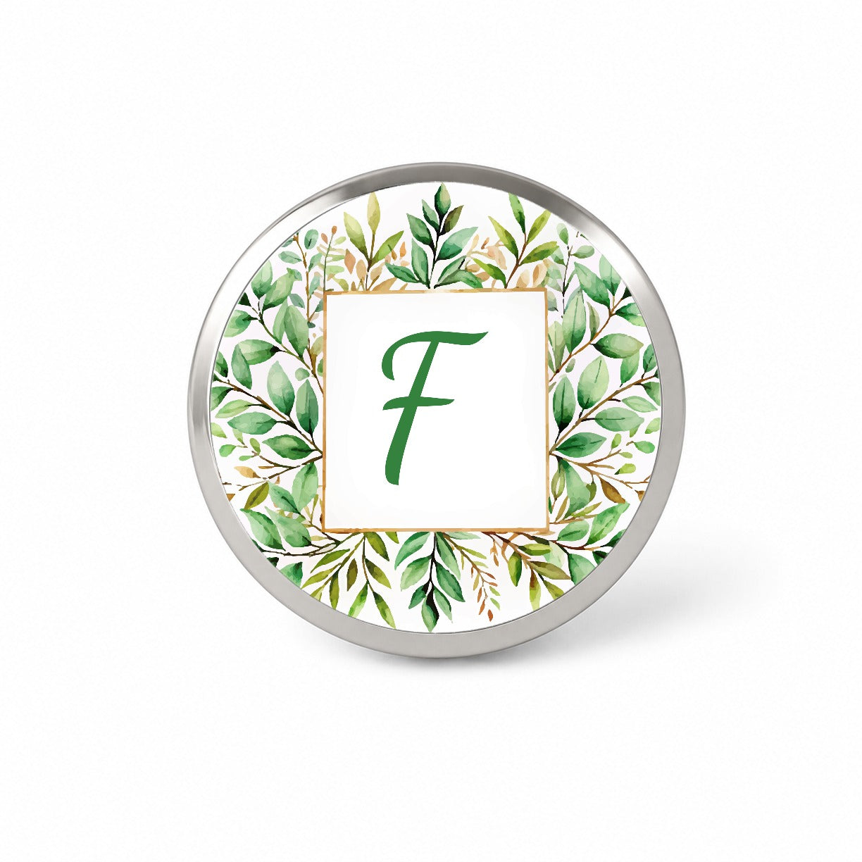 Letter F Initial Monogram Frame Leaf Novelty Hat Backpack Lapel Pin