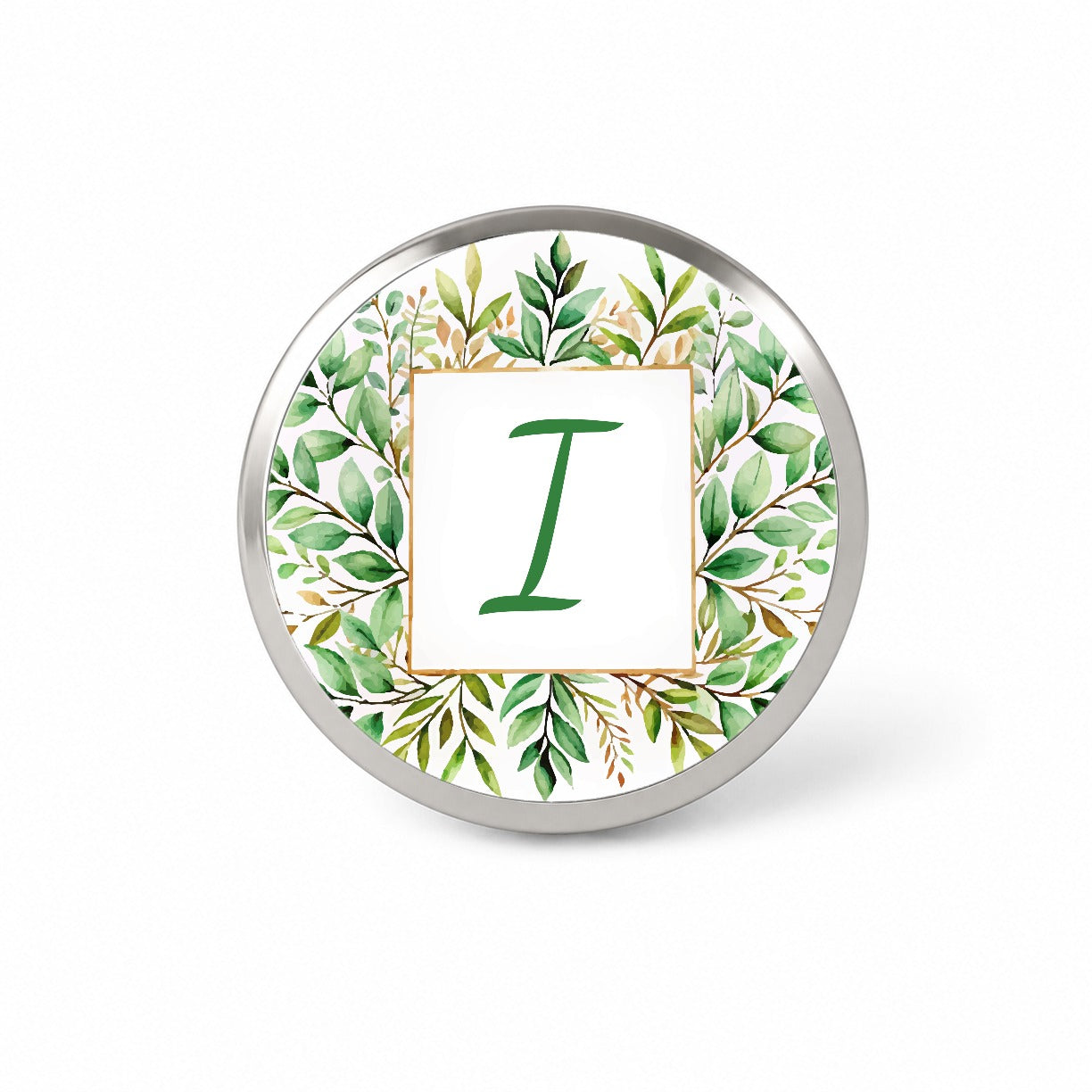 Letter I Initial Monogram Frame Leaf Novelty Hat Backpack Lapel Pin