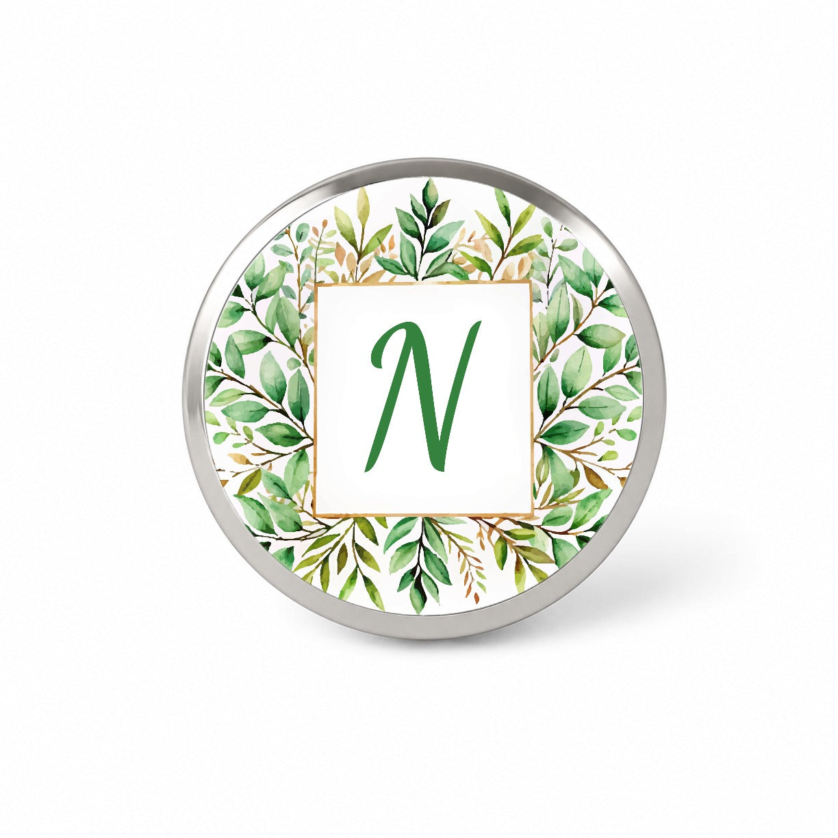Letter N Initial Monogram Frame Leaf Novelty Hat Backpack Lapel Pin
