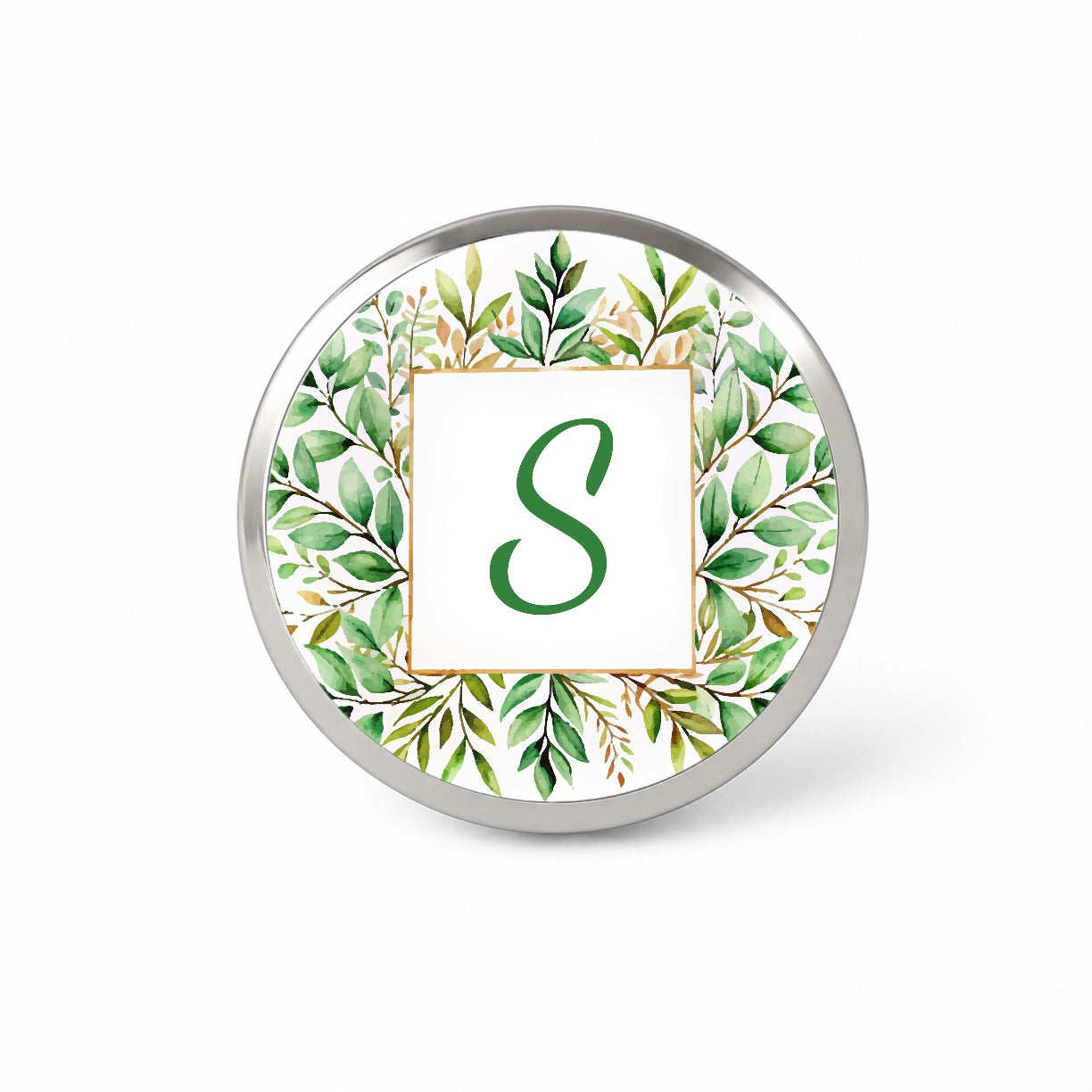 Letter S Initial Monogram Frame Leaf Novelty Hat Backpack Lapel Pin