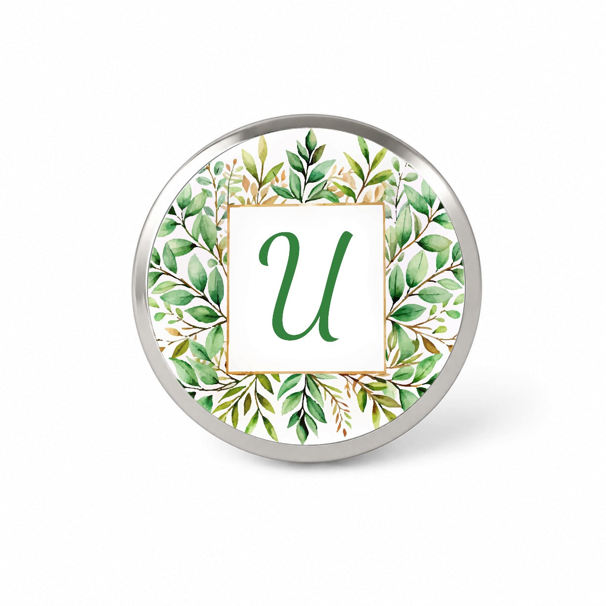 Letter U Initial Monogram Frame Leaf Novelty Hat Backpack Lapel Pin