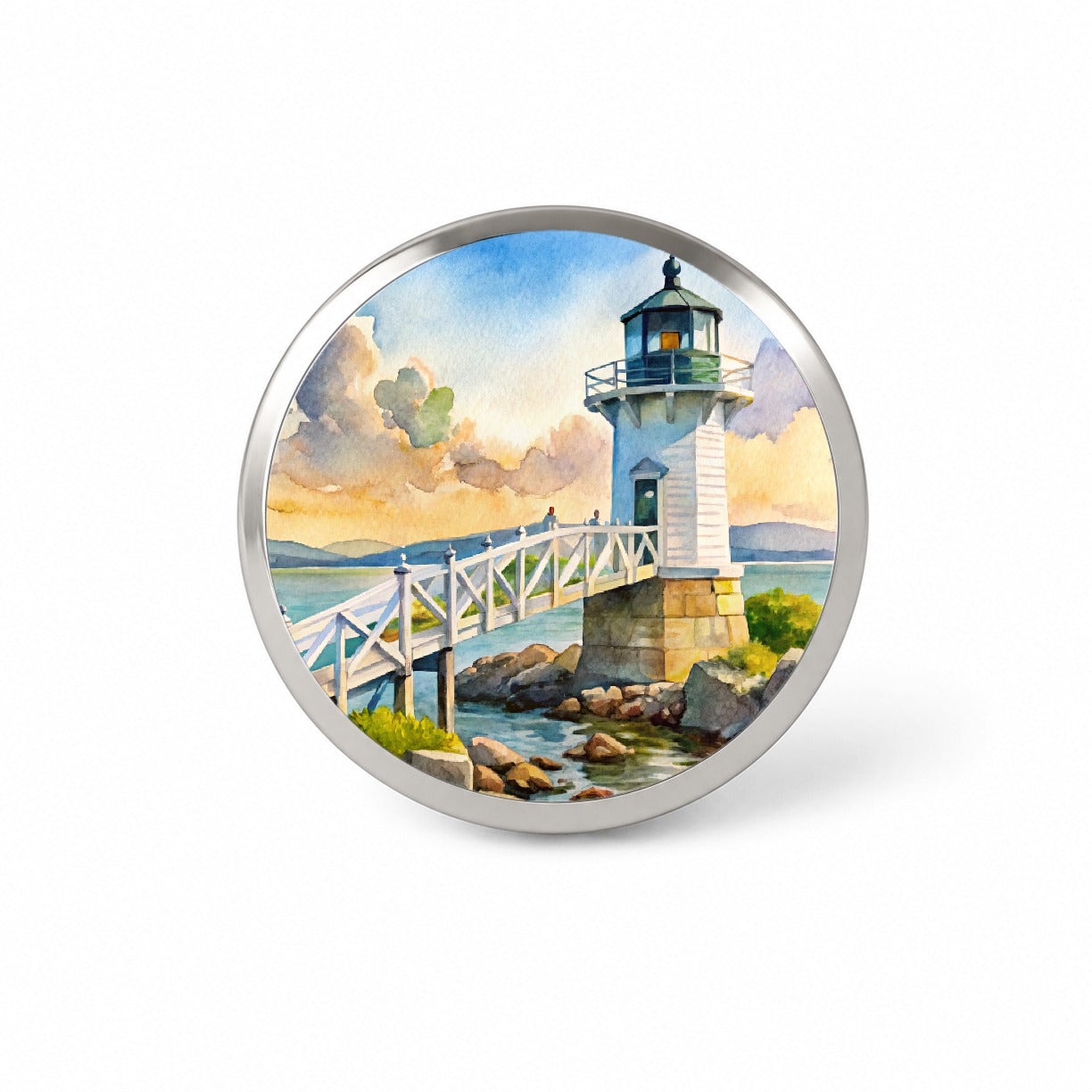 Lighthouse Like Marshall Point Maine Watercolor Novelty Hat Backpack Lapel Pin