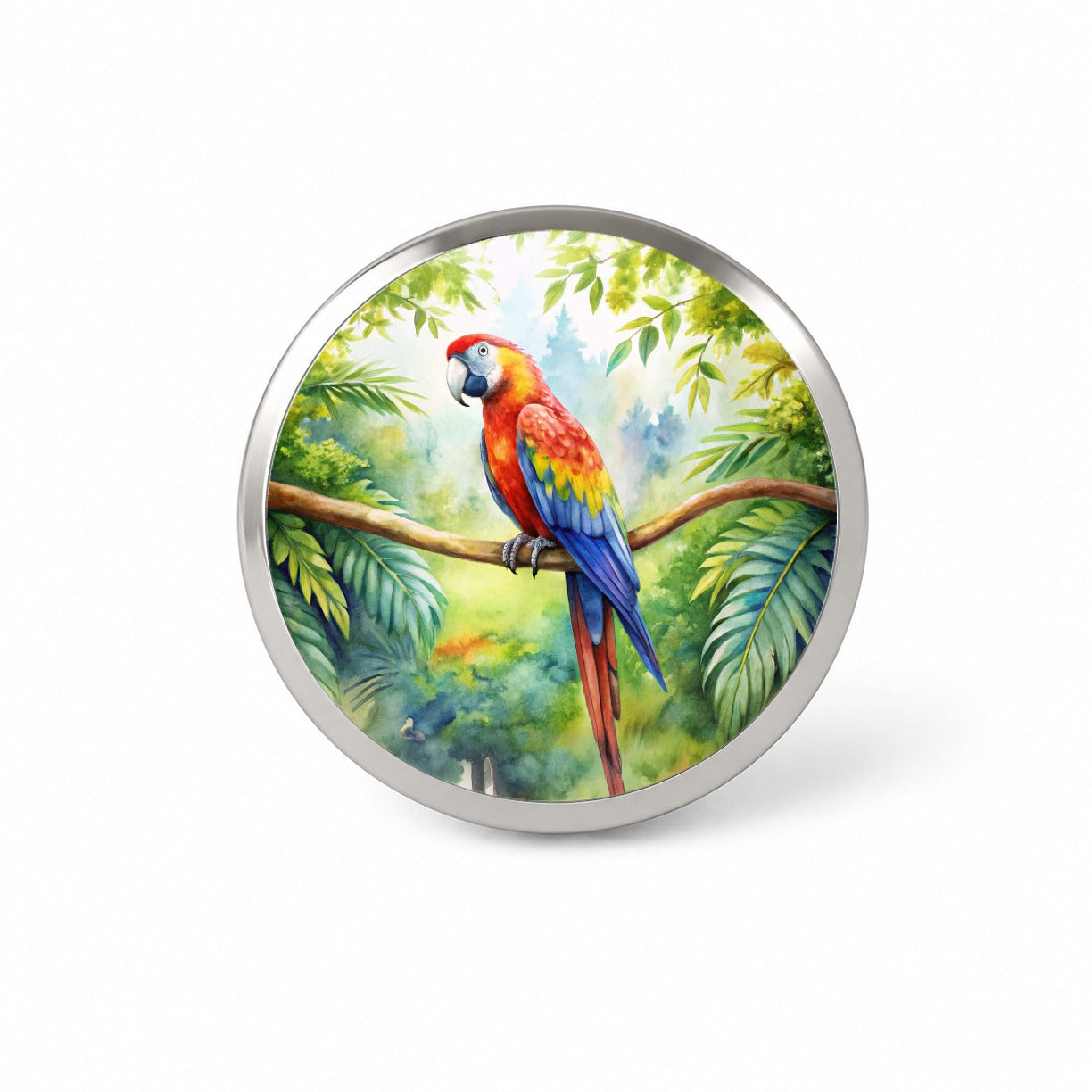 Macaw Parrot In Tree Bird Watercolor Novelty Hat Backpack Lapel Pin