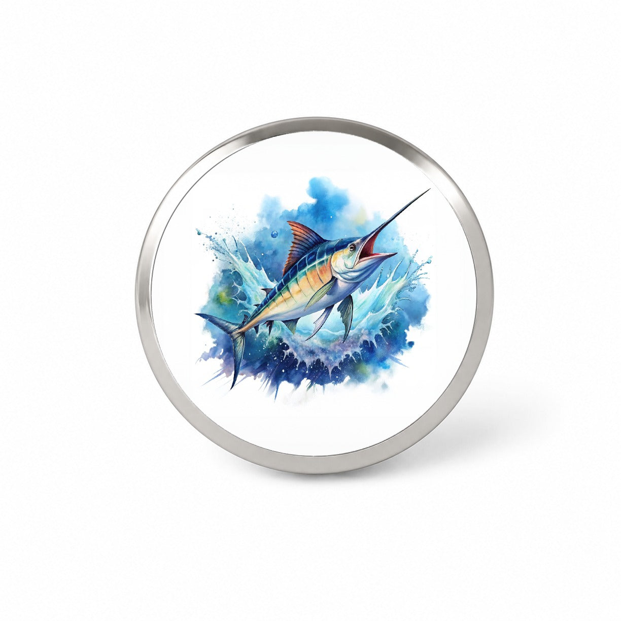Marlin Jumping In The Ocean Deep Sea Sport Fishing Watercolor Novelty Hat Backpack Lapel Pin