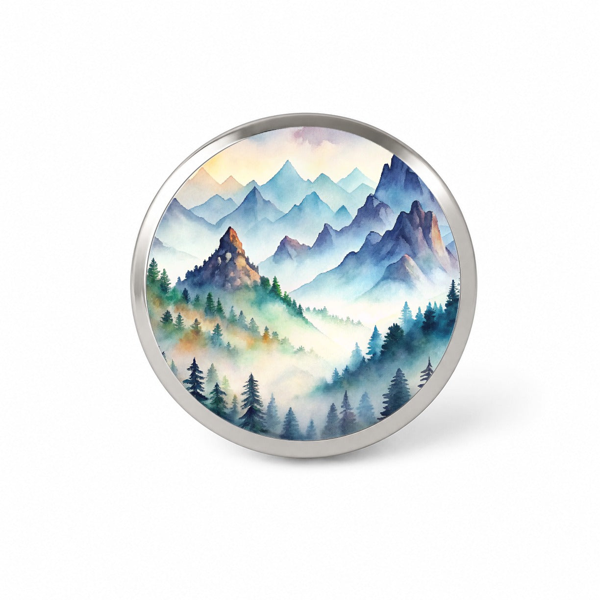 Mist Covered Mountains Misty Watercolor Novelty Hat Backpack Lapel Pin