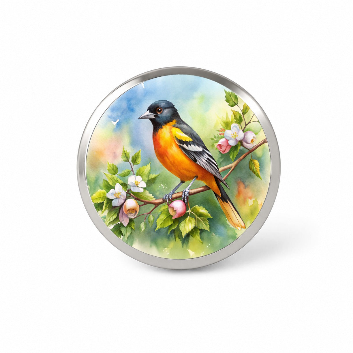 Oriole In Tree Bird Watercolor Novelty Hat Backpack Lapel Pin