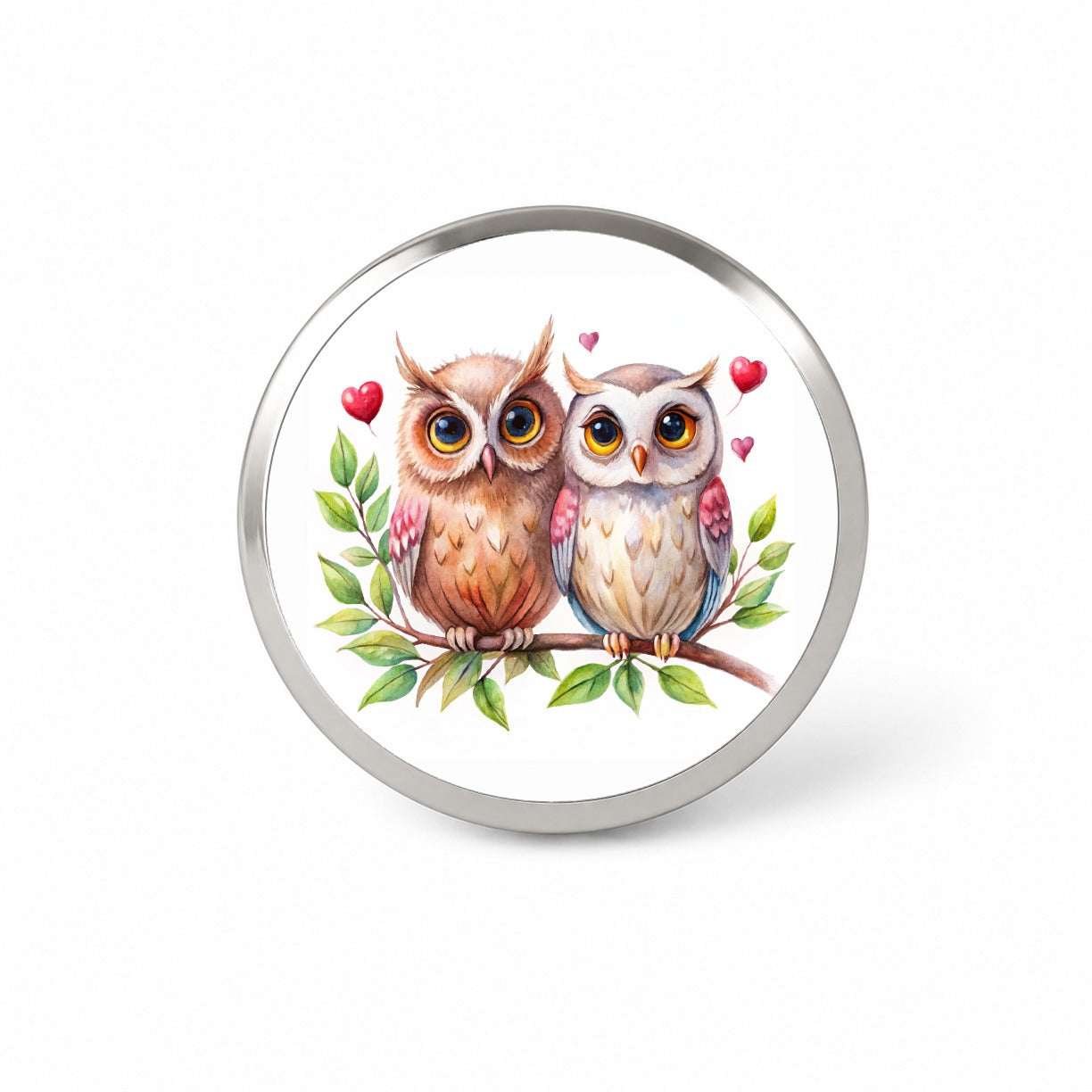 Owls In Love On Branch Hearts Valentine's Day Novelty Hat Backpack Lapel Pin