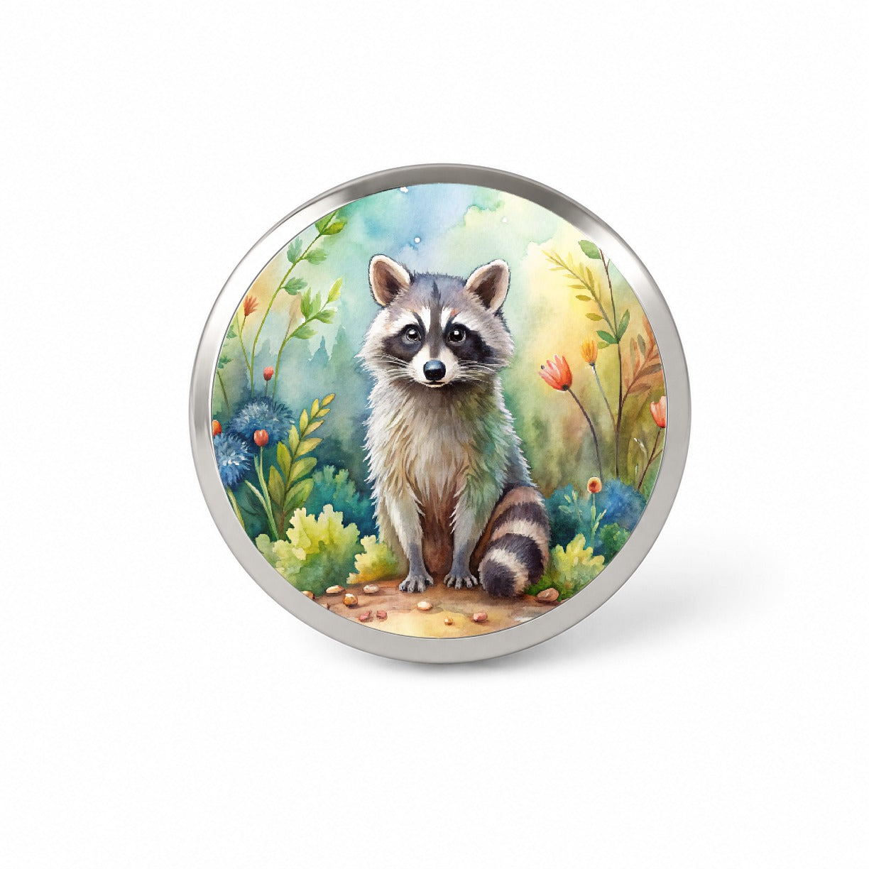 Raccoon In The Forest Watercolor Novelty Hat Backpack Lapel Pin