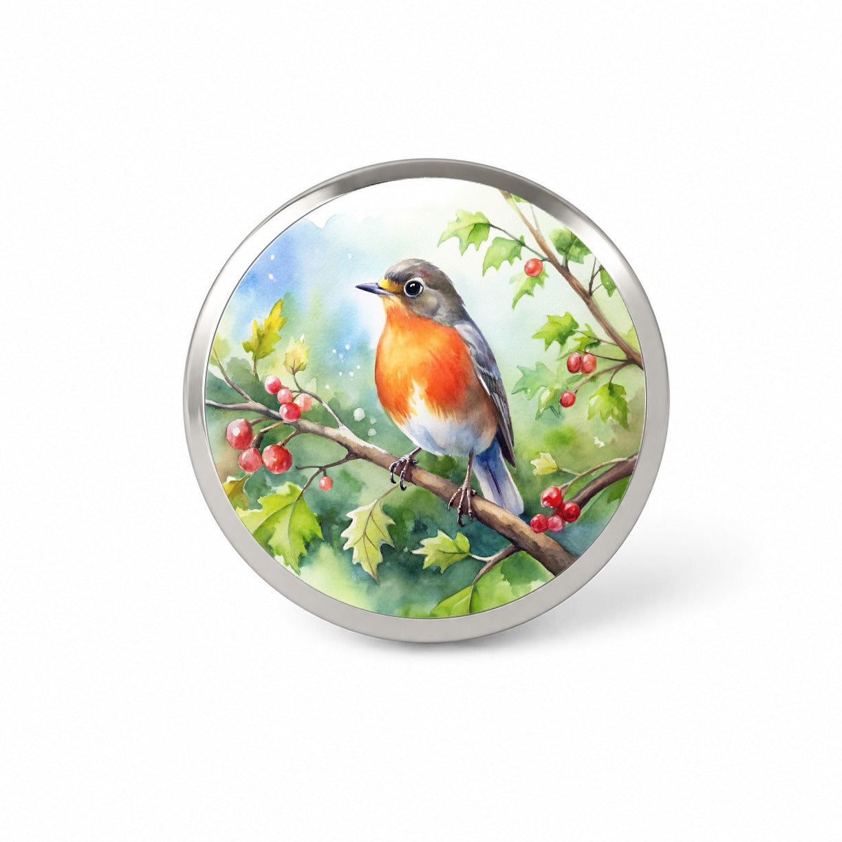 Robin In Tree Bird Watercolor Novelty Hat Backpack Lapel Pin