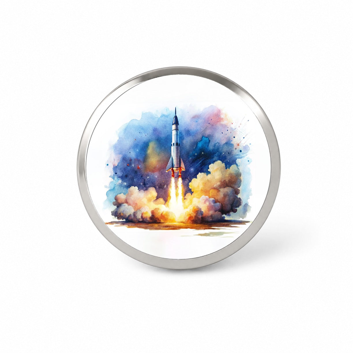 Sci-fi Missile Rocket Launch Watercolor Novelty Hat Backpack Lapel Pin