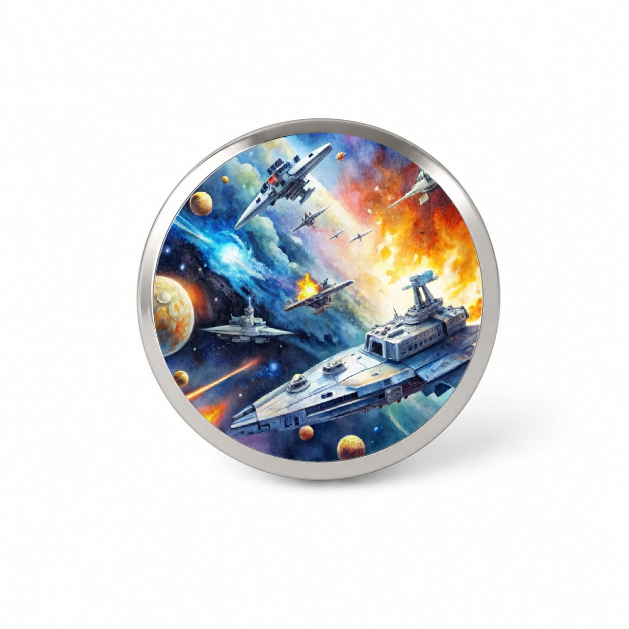 Sci-fi Space Battle Watercolor Novelty Hat Backpack Lapel Pin