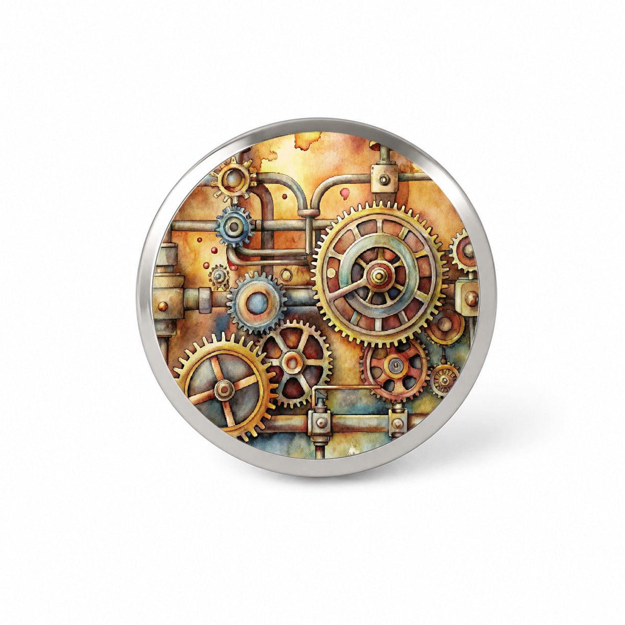 Sci-fi Steampunk Gears And Pipes Watercolor Novelty Hat Backpack Lapel Pin