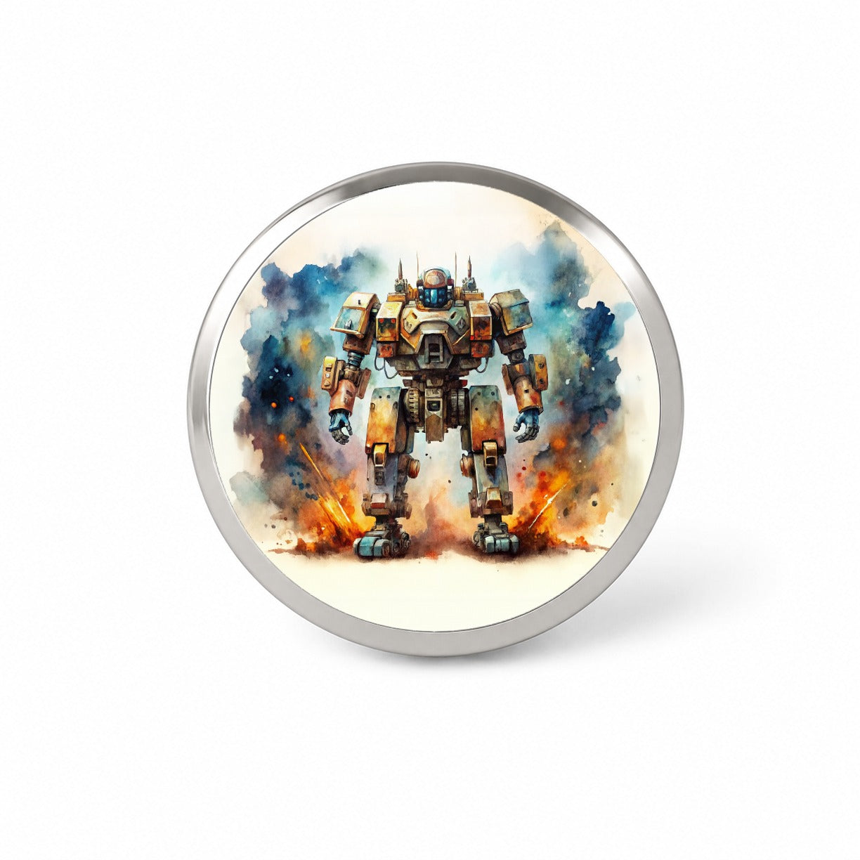 Sci-fi Steampunk Giant Robot Warrior Mech Watercolor Novelty Hat Backpack Lapel Pin
