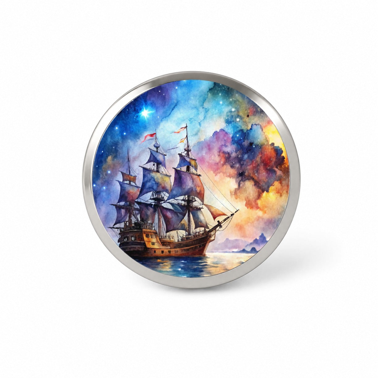 Space Pirate Ship Watercolor Novelty Hat Backpack Lapel Pin