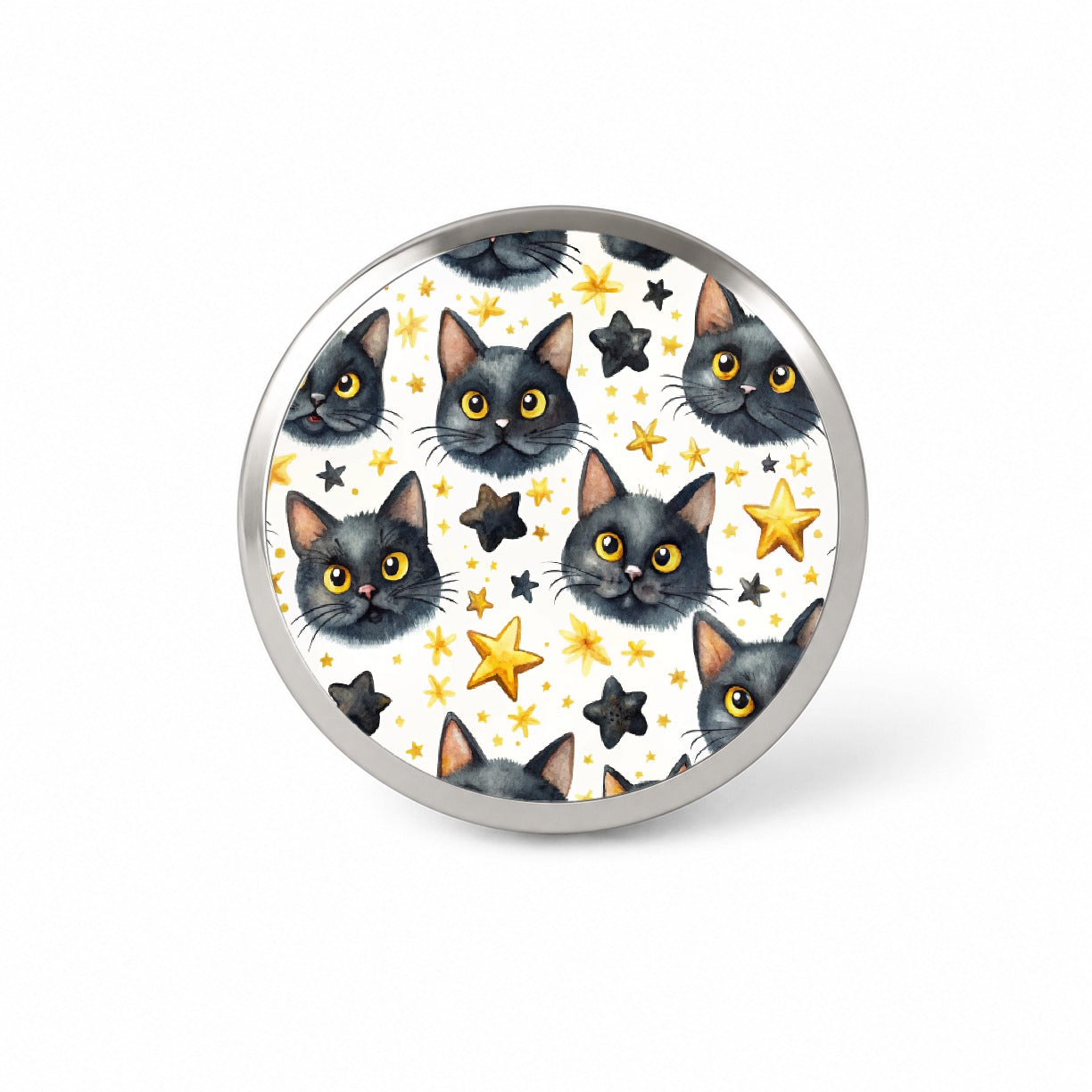 Sweet Black Cat Faces Yellow Stars Novelty Hat Backpack Lapel Pin