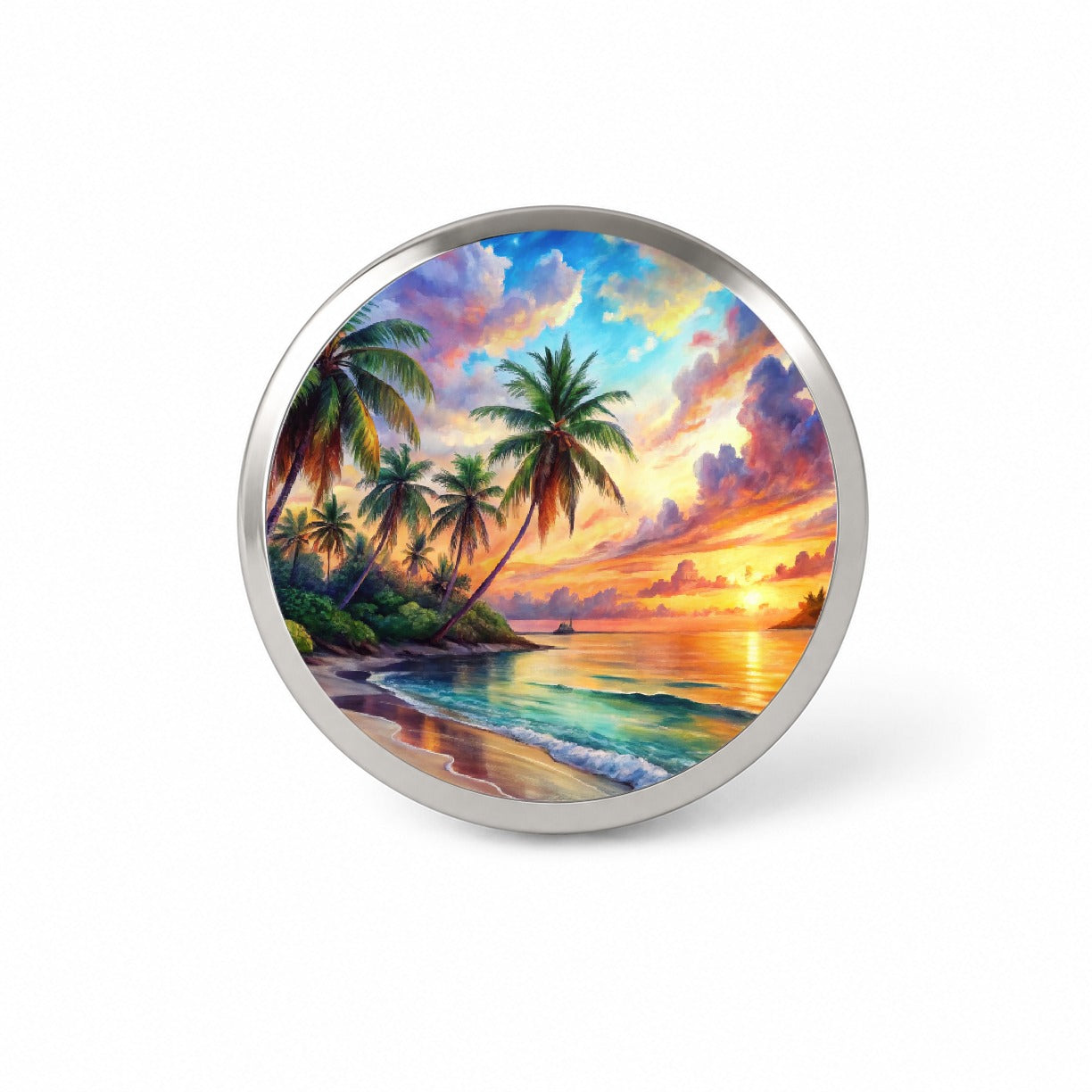 Tropical Beach At Sunset Watercolor Novelty Hat Backpack Lapel Pin
