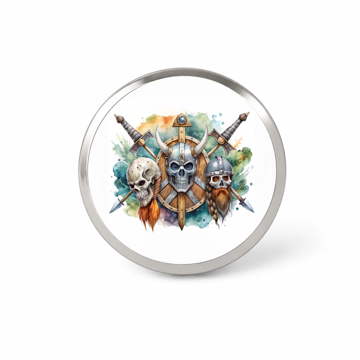 Viking Symbols Shields Swords Skulls Watercolor Novelty Hat Backpack Lapel Pin