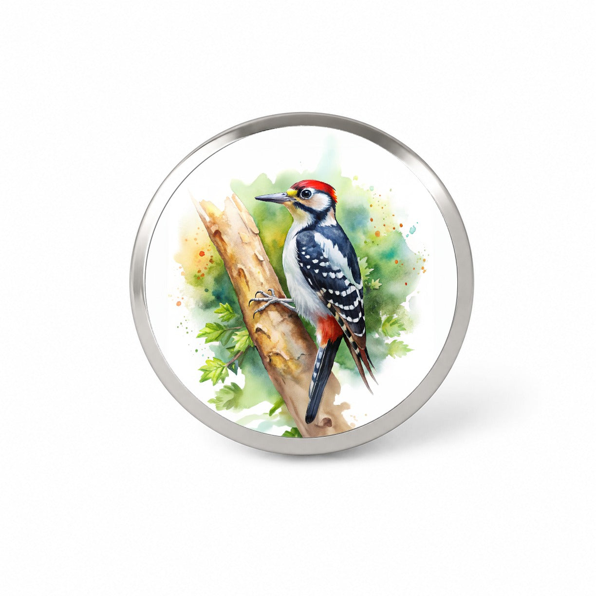 Woodpecker In Tree Bird Watercolor Novelty Hat Backpack Lapel Pin