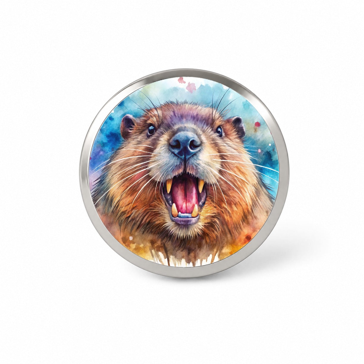 Angry Beaver Watercolor Novelty Hat Backpack Lapel Pin