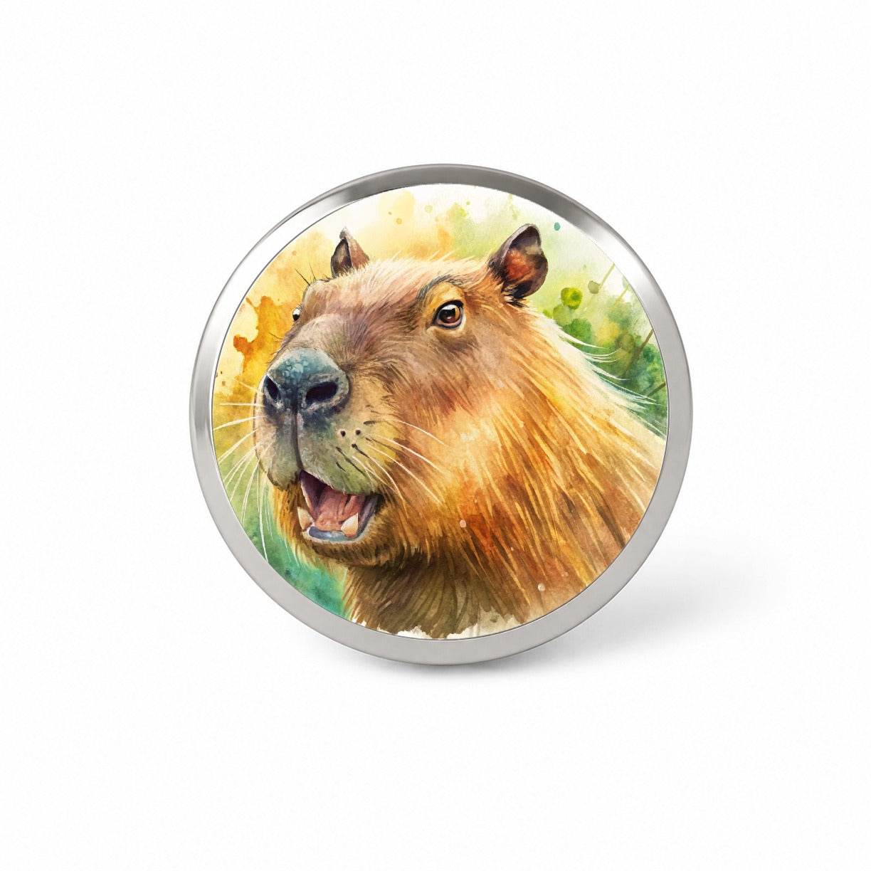 Angry Capybara Watercolor Novelty Hat Backpack Lapel Pin