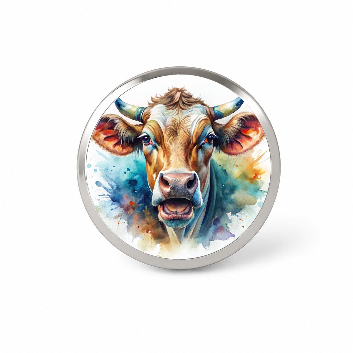 Angry Cow Watercolor Novelty Hat Backpack Lapel Pin