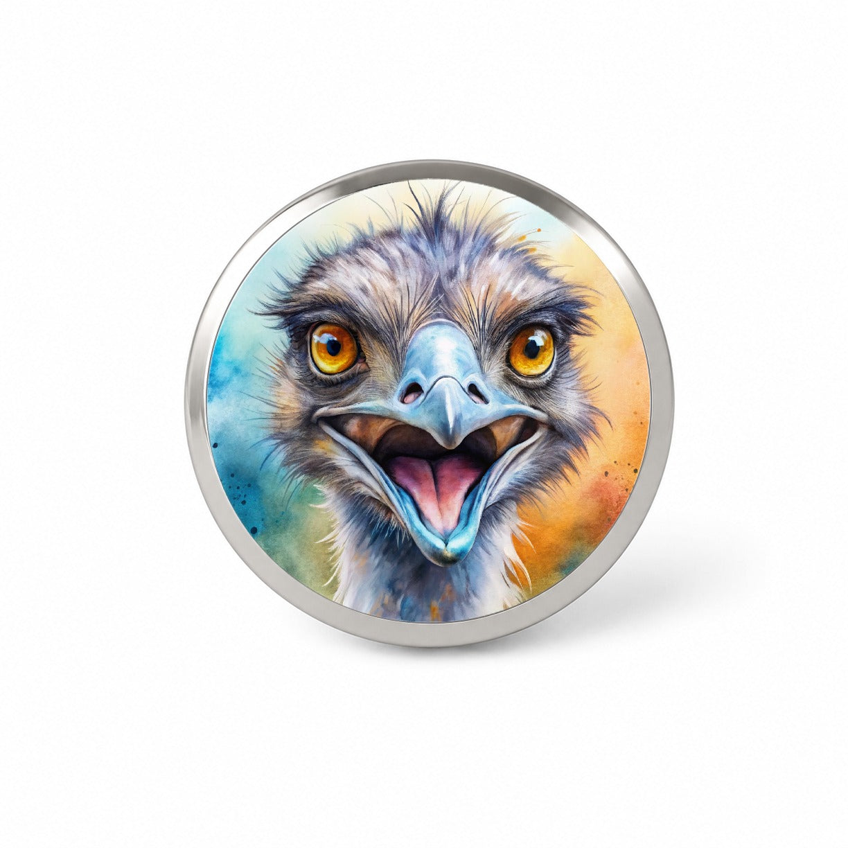Angry Emu Watercolor Novelty Hat Backpack Lapel Pin
