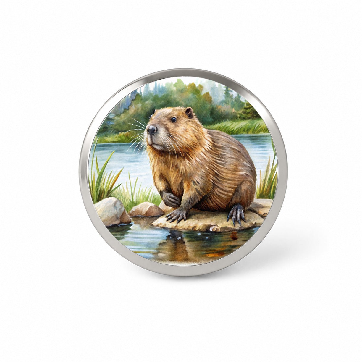 Beaver in the Pond Dam Watercolor Novelty Hat Backpack Lapel Pin