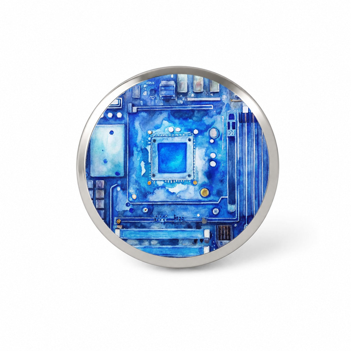 Blue Computer Motherboard Watercolor Novelty Hat Backpack Lapel Pin