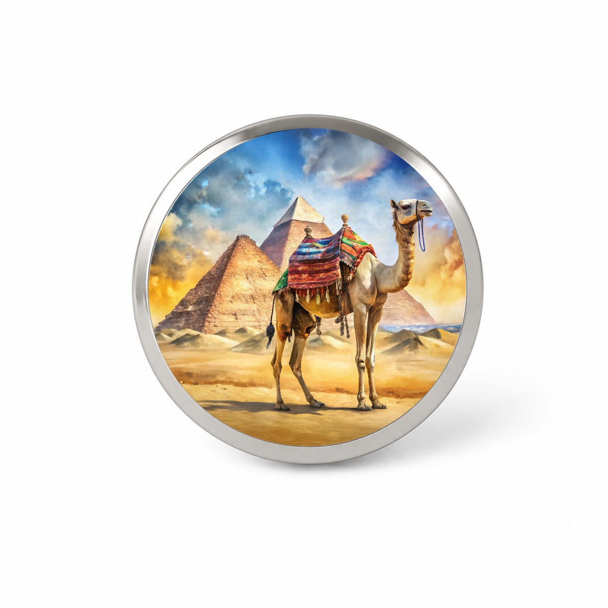 Camel With Pyramids In Background Watercolor Novelty Hat Backpack Lapel Pin