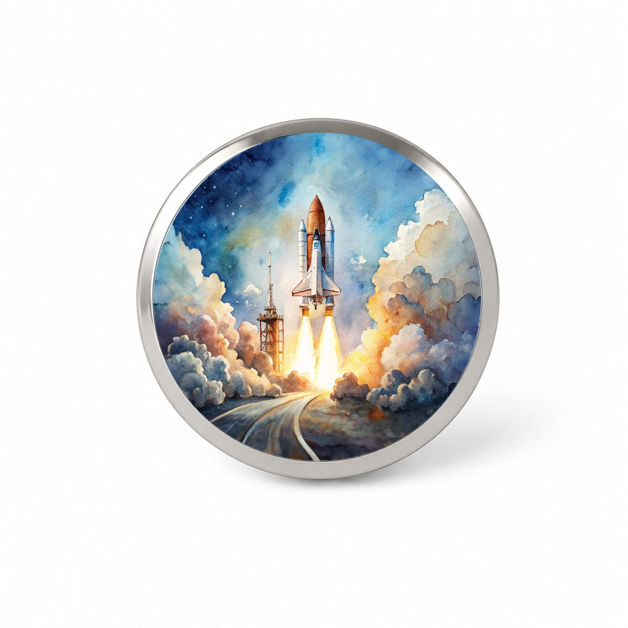 Classic Space Shuttle Launch Watercolor Novelty Hat Backpack Lapel Pin