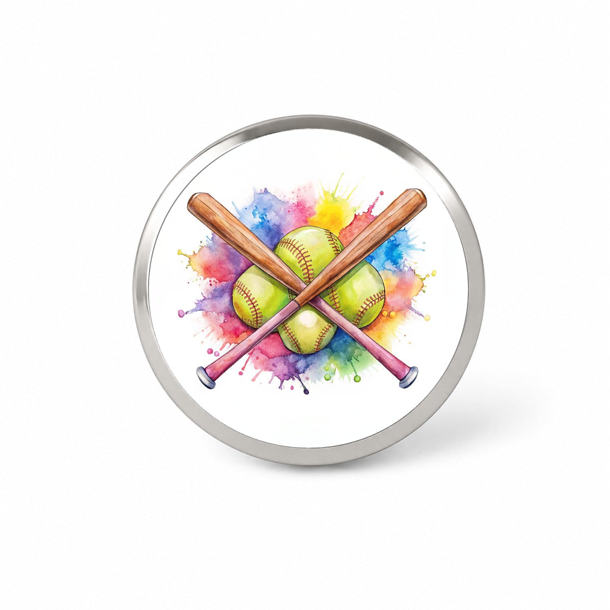 Crossed Softball Bats And Balls Watercolor Novelty Hat Backpack Lapel Pin