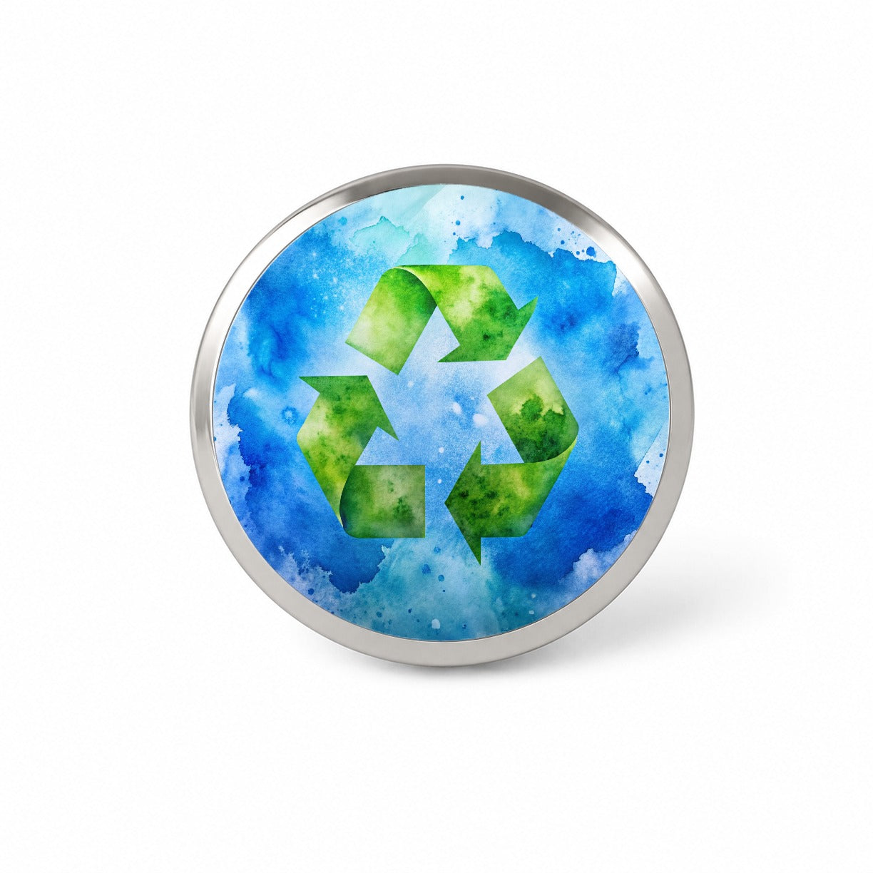 Green Recycle Symbol On A Blue Background Watercolor Novelty Hat Backpack Lapel Pin