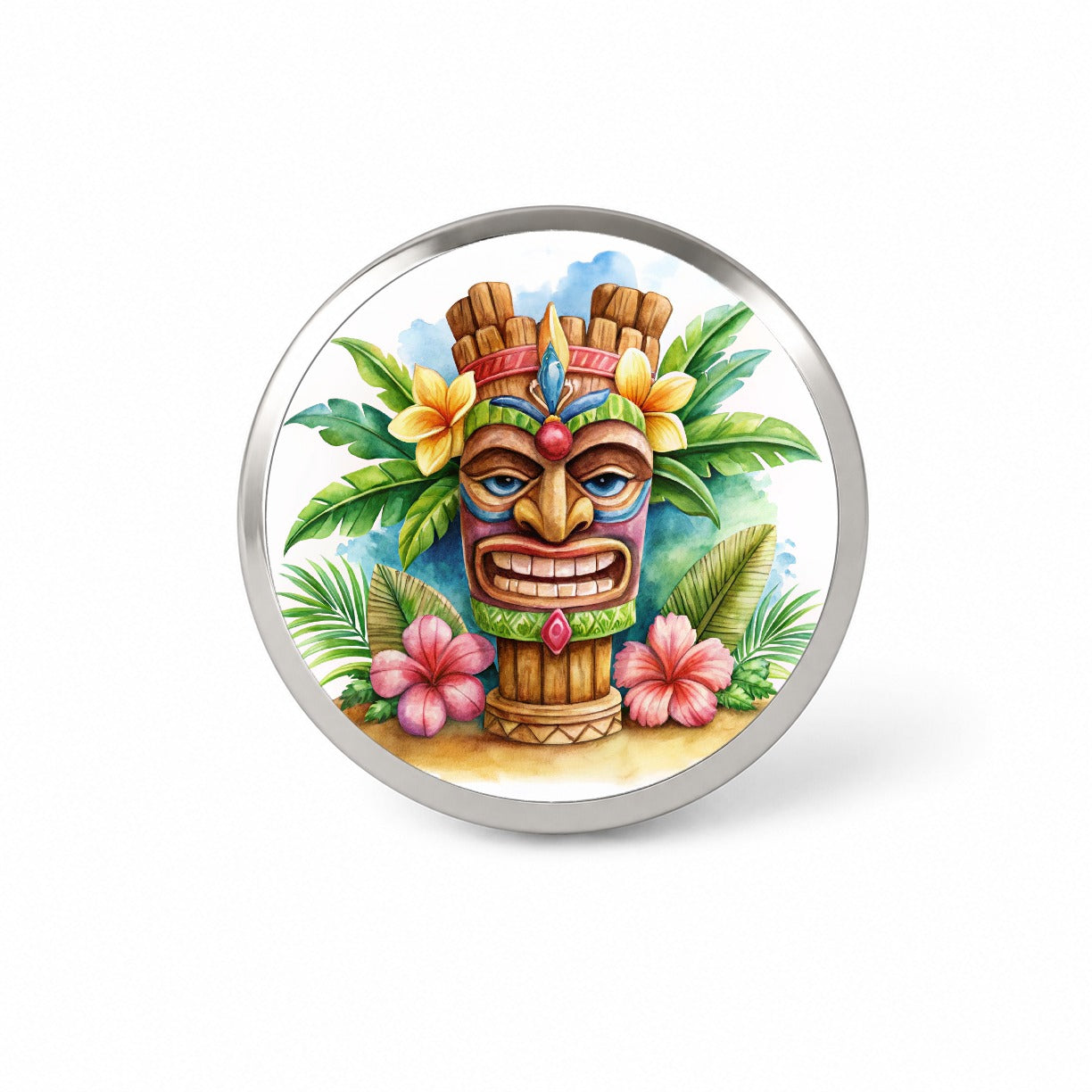 Hawaiian Tiki Statue Watercolor Novelty Hat Backpack Lapel Pin