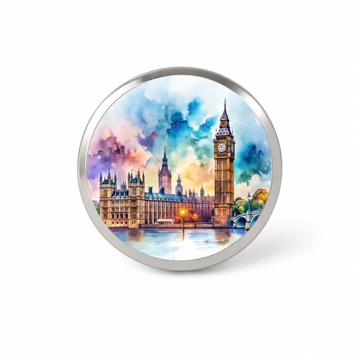 London Big Ben Scene Watercolor Novelty Hat Backpack Lapel Pin